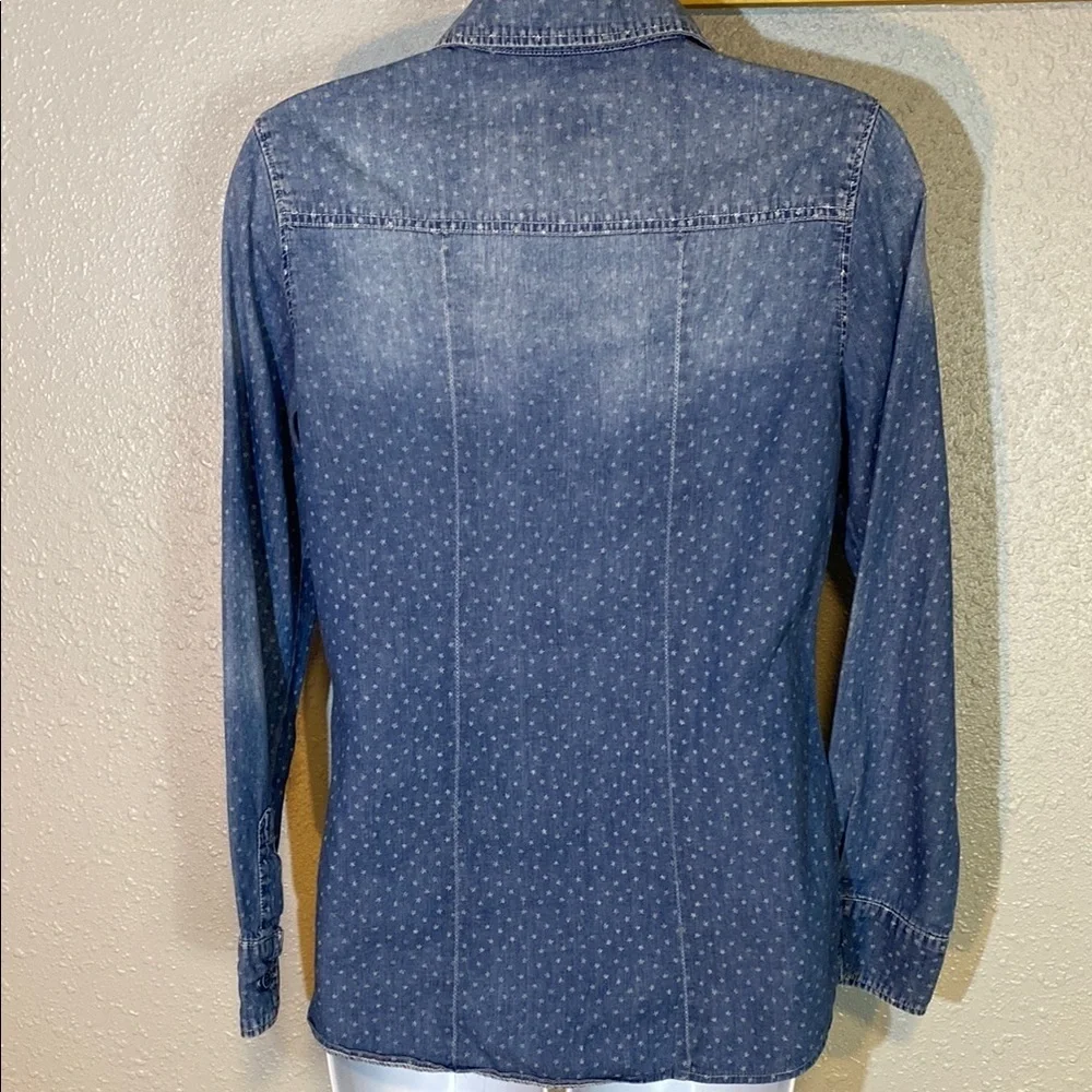 Johnny Was 3J Workshop Blue Long Sleeve Boxy Button Down with Stars - Picture 5 of 6